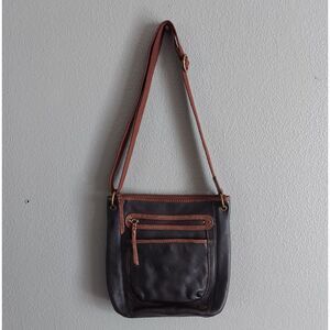 The Sak Brown Leather Crossbody Bag with Canvas Strap